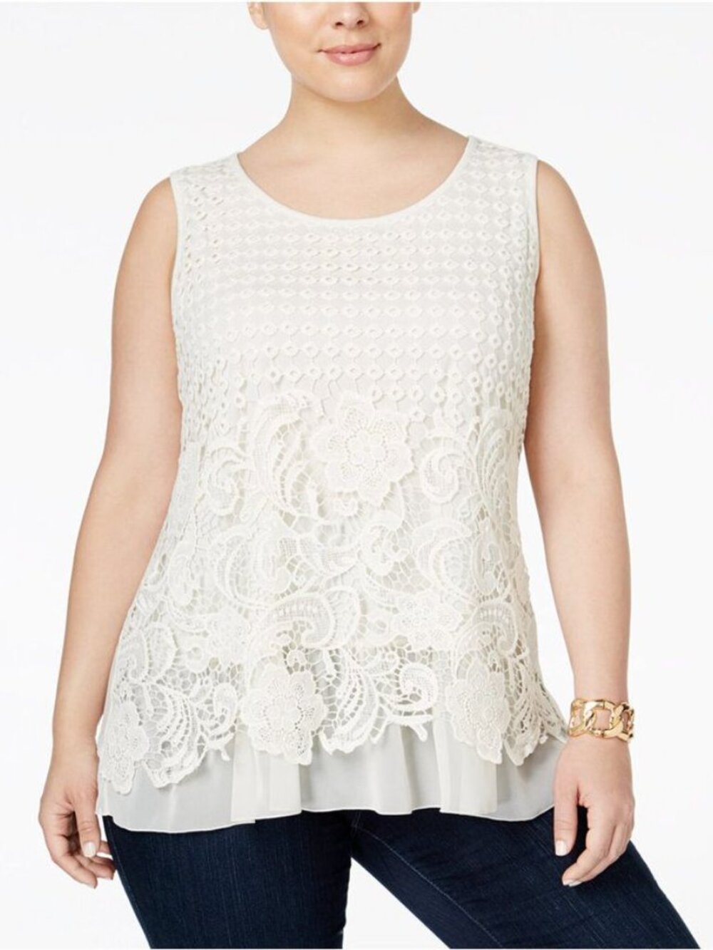 Style & Co Boho Cream Crochet Front Sleeveless Top